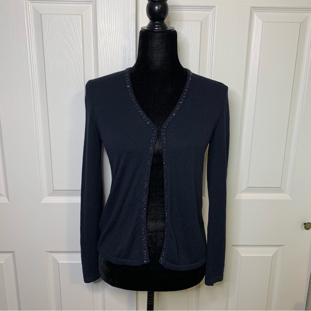 Liz Claiborne Navy Detained Lining Sweater Cardigan